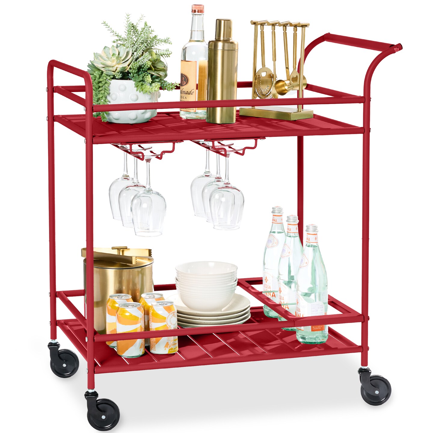 Best Choice Products 2-Tier Rolling Bar Cart Indoor/Outdoor w/ Storage Shelves, Wine Rack, Lockable Wheels