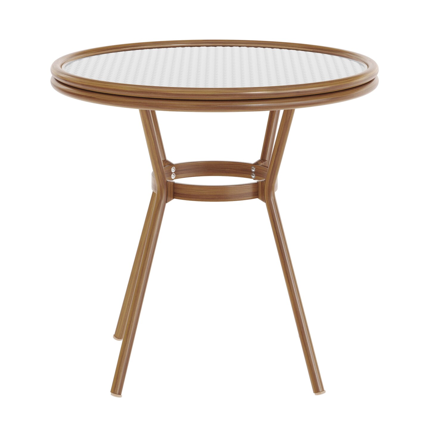 Merrick Lane Celia Bistro Style Table with Tempered Glass Top, PE Rattan, and Bamboo Finished Metal Frame for Indoor/Outdoor Use