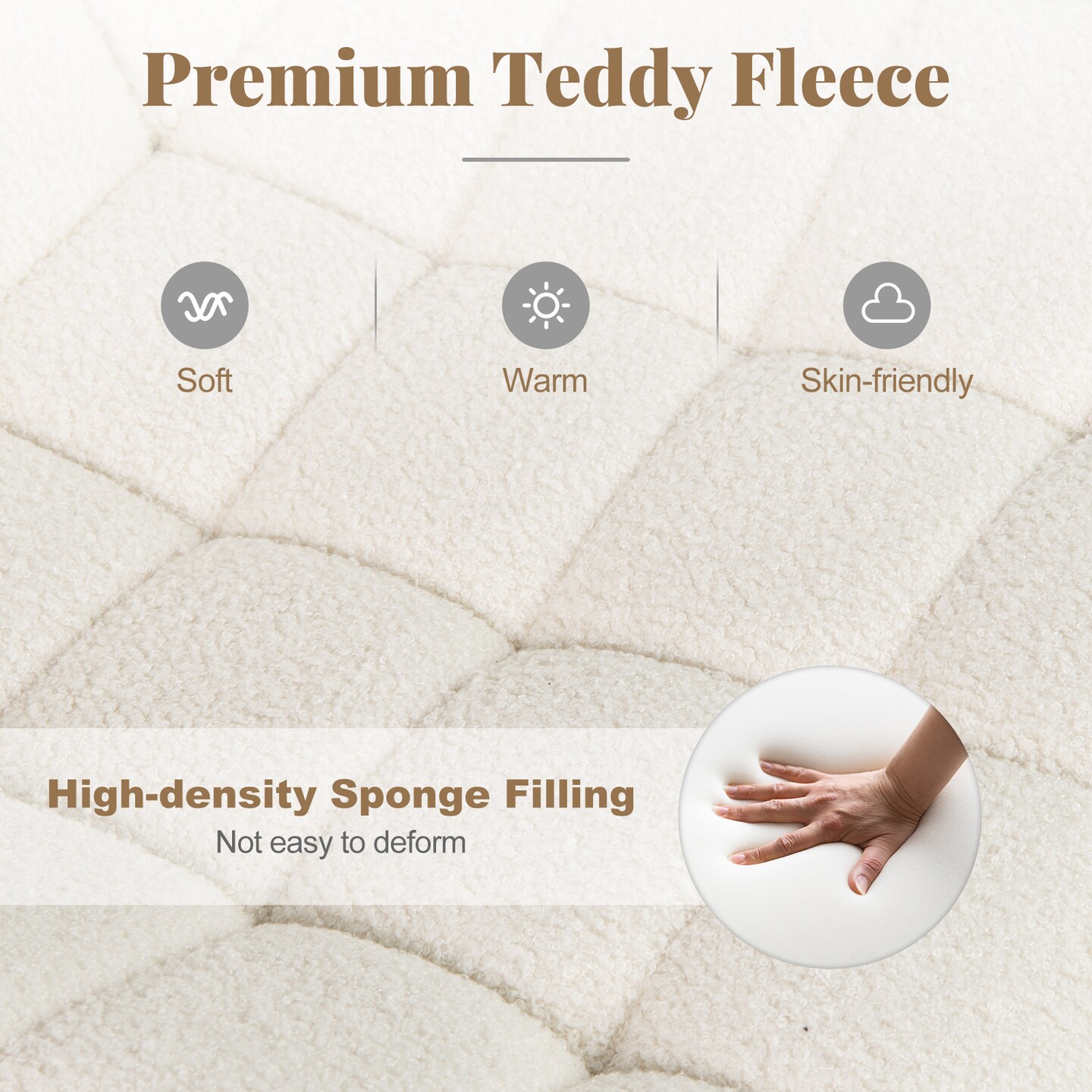 White Teddy Fleece Armless Office Chair with 5 Smooth Rolling Wheels and Metal Base