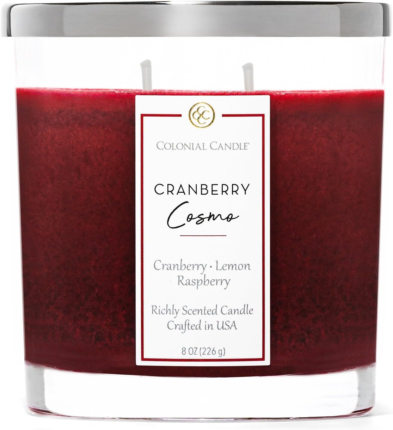 Cranberry Cosmo Scented Candle Jar, Highly Fragranced Candles for Home Scented, Mottled Wax Candle, 2 Wick, 8 oz - Made in The USA