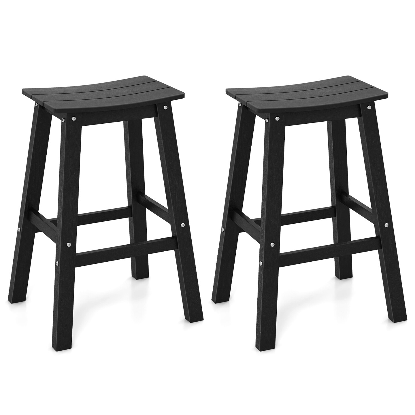 29 Inch HDPE Patio Bar Stool Set of 2, Armless Saddle Design