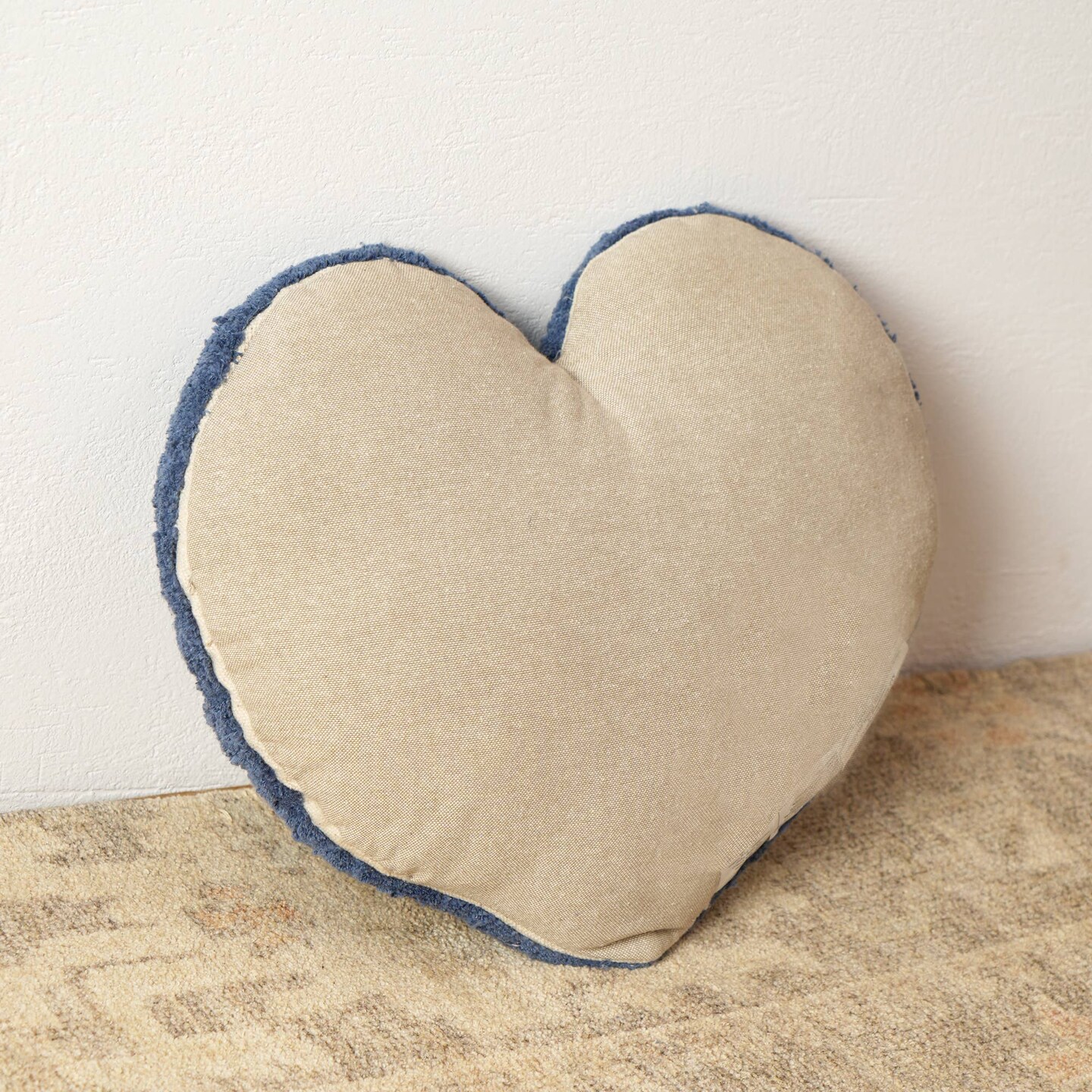 Decorative Heart Shape Blue Tufted Cotton Pillow - 16 X 14&#x22;