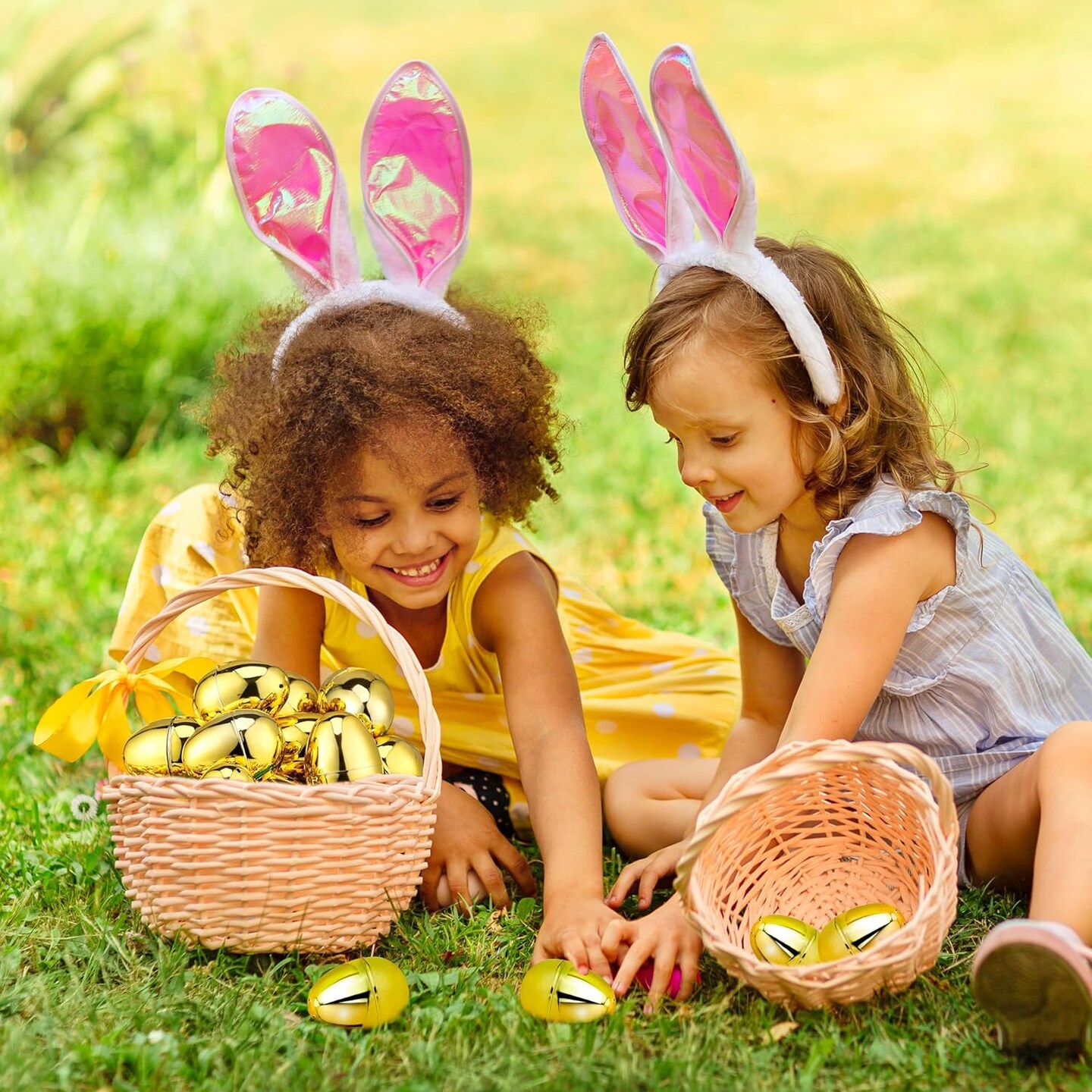 18 Pcs Shiny Golden Metallic Easter Eggs Bulk, 2.3 &#x22;, Fillable Gold Empty Easter Eggs for Fillling Candy, Treats, Easter Hunt Basket Suffers Fillers, Easter Theme Party Favors