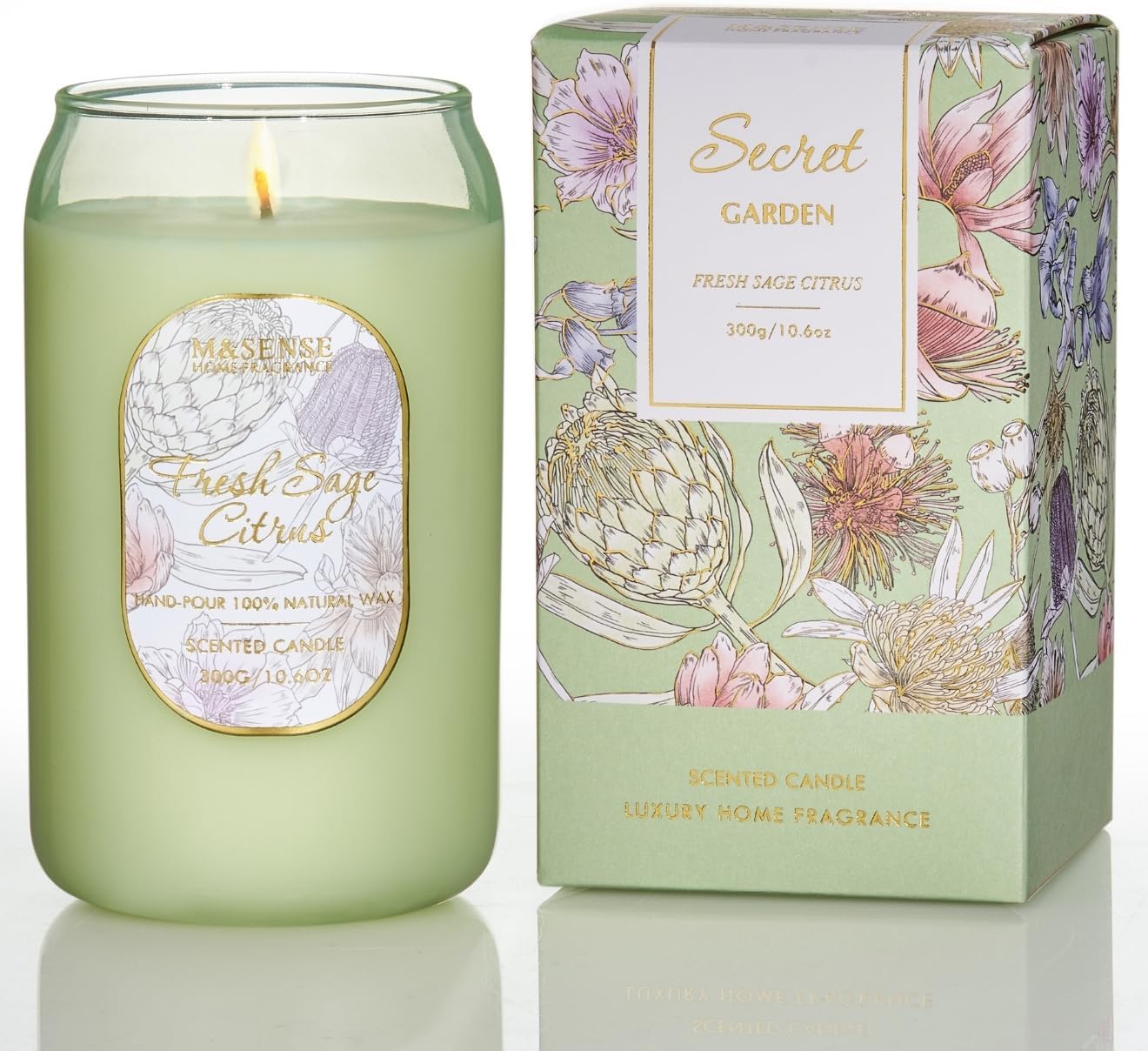 Aromatherapy Green Soy Scented Candle - Fresh Sage Citrus Scent, 10.6 oz, 60-Hour Burn,Clean Stress Relief Candles Gift for Birthday,Valentine&#x27;s Day,Mother Day