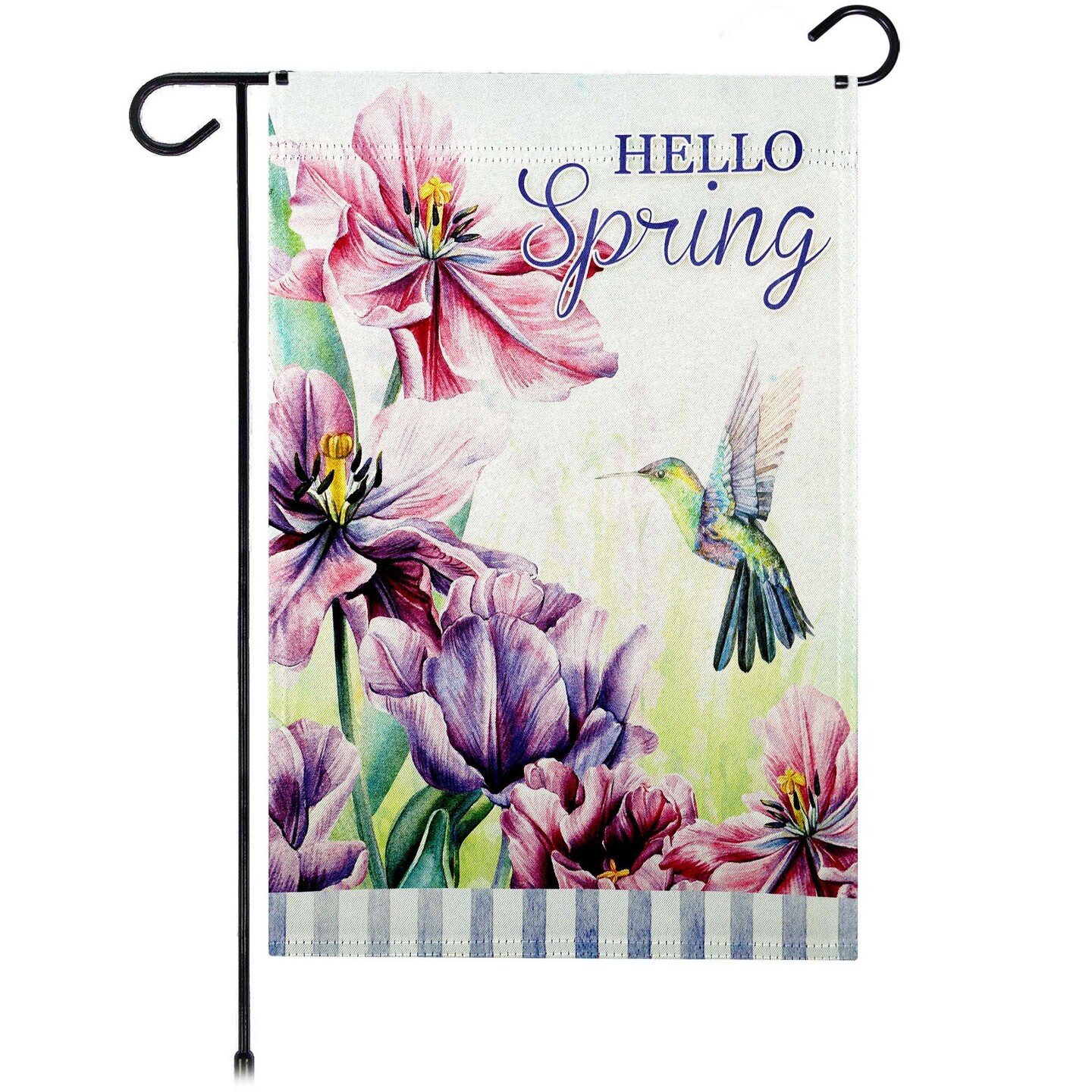 G128 Hello Spring Hummingbird Flowers Garden Flag 12x18 In Double Sided Spring Yard Garden Lawn Decoration
