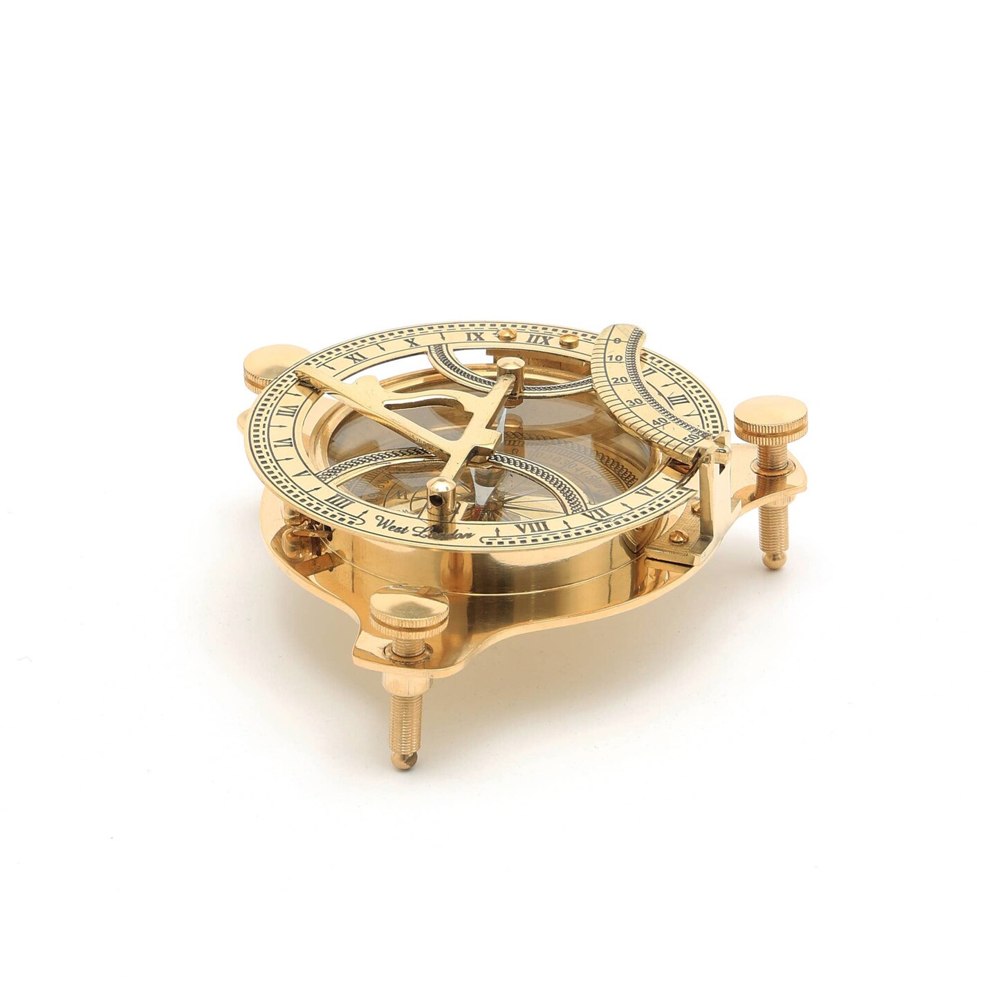 Vintage Collectible Brass Sundial Compass -Golden