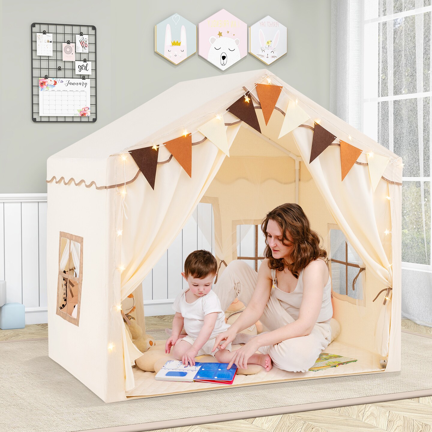Kids Large Play Tent House with 2 Opening Door and Star Lighting Perfect for Gift