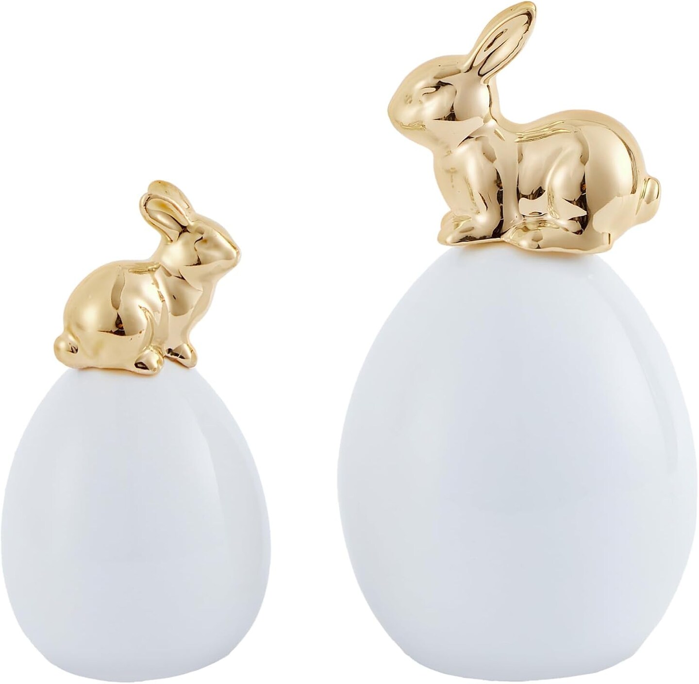 Easter Bunny Decorations, 2 Pcs Cute Gold Rabbit Sit on White Eggs Figurines for Spring Indoor Home Decor, Porcelain Rabbit Statues Table Centerpiece Mantel Tray Decor Gift