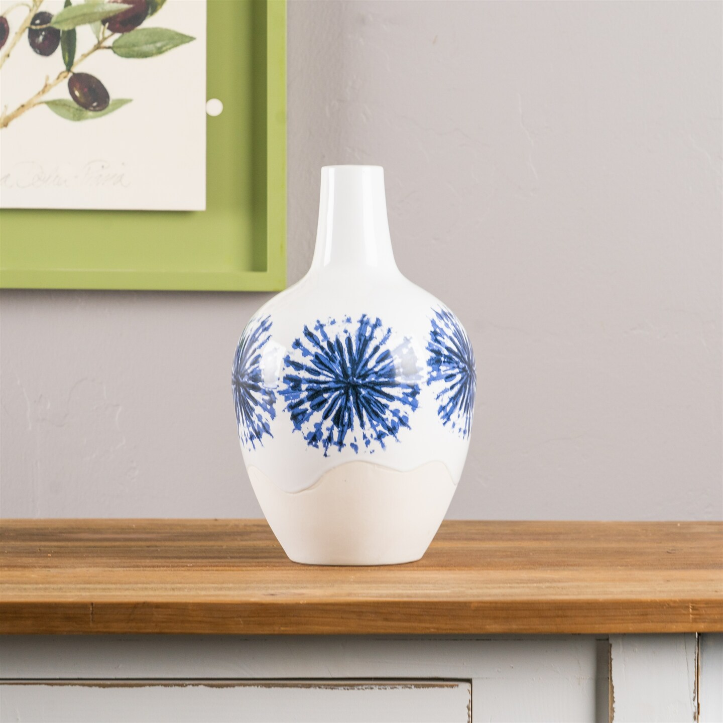 Melrose Two Toned Ceramic Vase - 11&#x22; - White and Blue