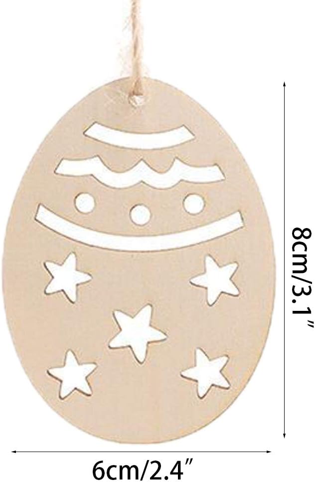 30 PCS Easter Wooden Hanging Ornaments Unfinished Wood Slices Eggs Easter Crafts for Kids DIY Easter Decorations Party Supplies Decor