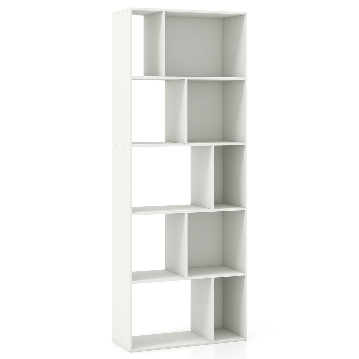 63 Inch White Tall 5-Tier 10-Cube Geometric Bookshelf Perfect for Living Room, Study or Office