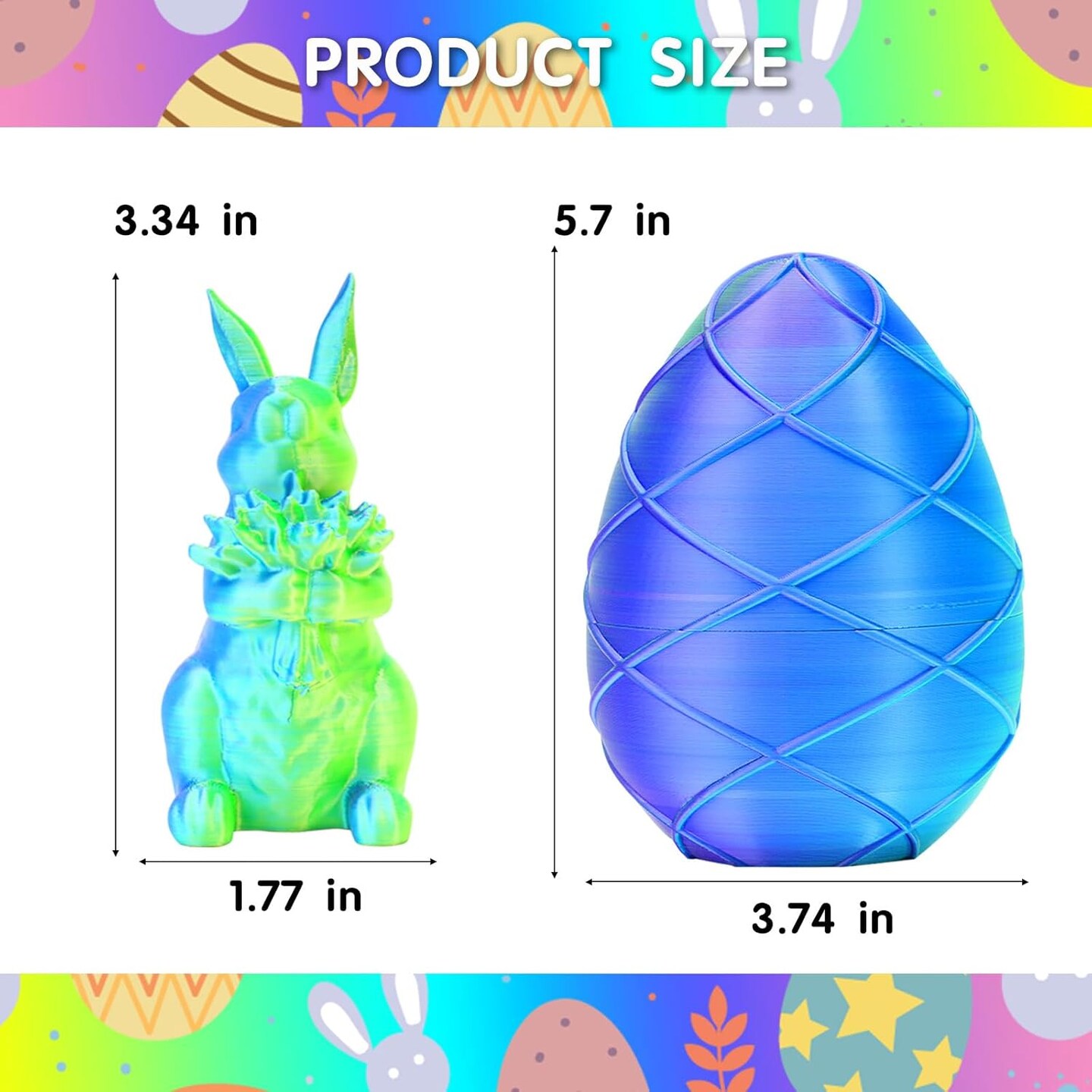 3D Printed Easter Bunny Eggs, Easter Gifts for Kids, Home Desk Decor, Cute Rabbit Eggs Easter Basket Stuffers Toy Gift for Boys and Girls (Green)