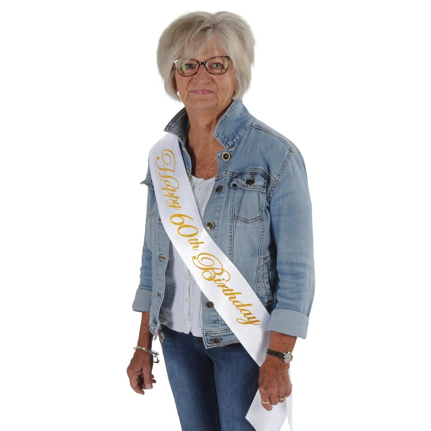 6 Pack Beistle Glittered Happy 60th Birthday Satin Sash
