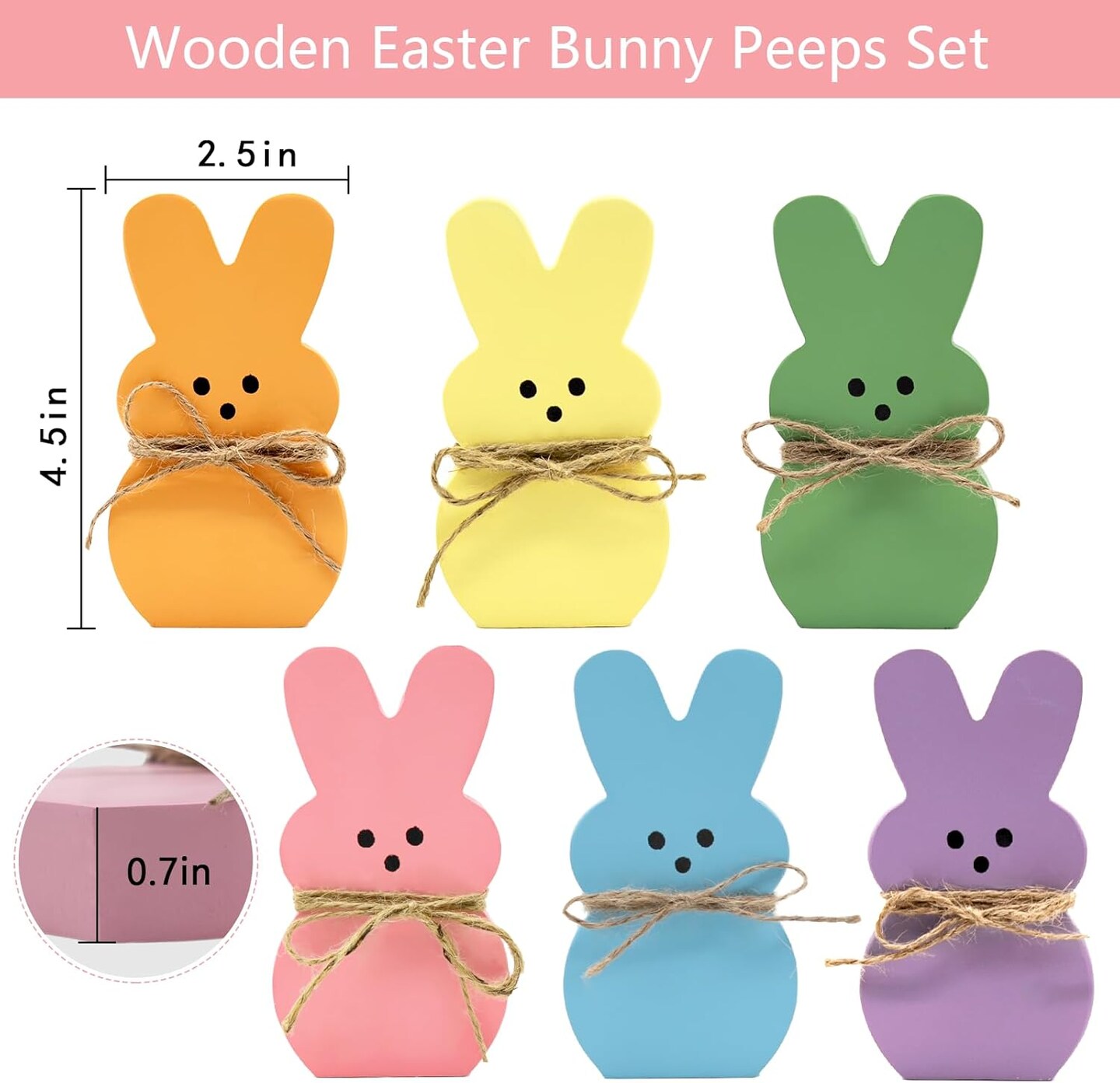 Easter Decorations - 6PCS Wood Bunny Peeps Easter Tiered Tray Decor Signs