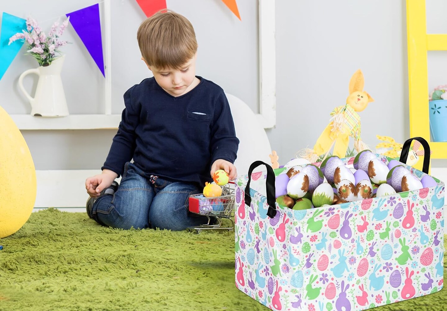 Easter Storage Basket Eggs Bunny Flower Cube Kids Waterproof Storage Bins Organizer