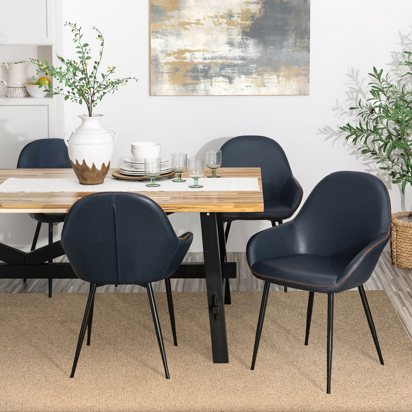Set of 2/4 Mid-Century Modern Leatherette Dining Armchairs