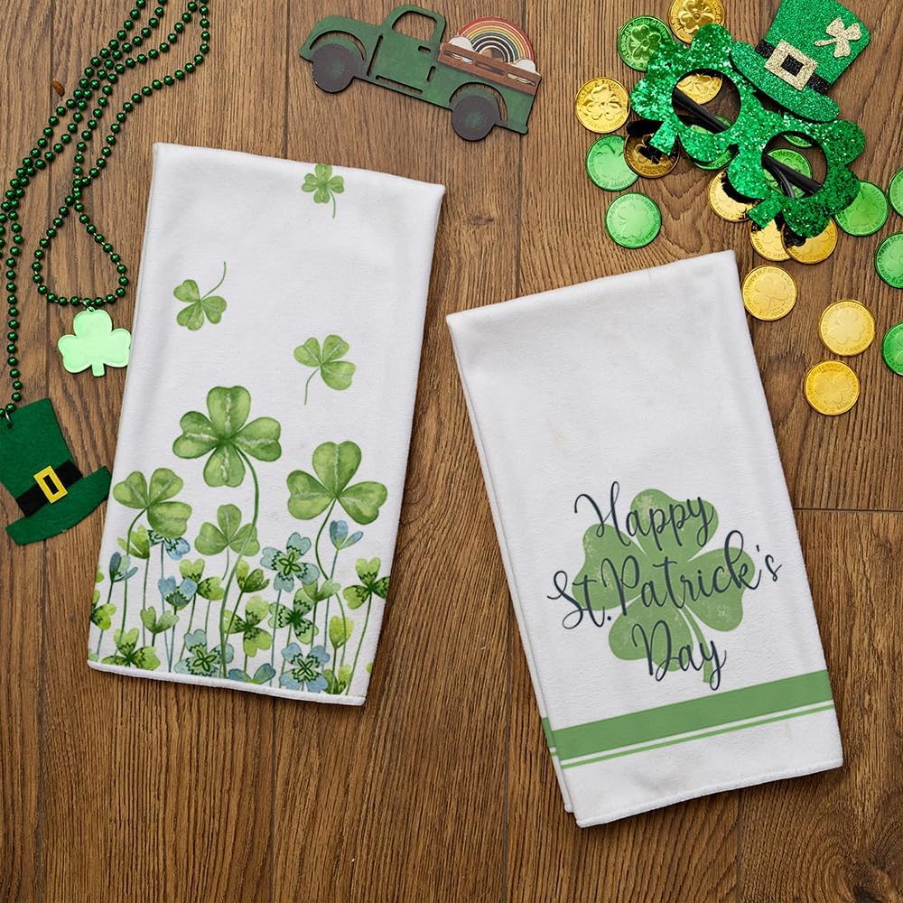 St Patricks Day Green Stripe Kitchen Towels Dish Towels St. Patrick's Day Decorations for Home Décor Ultra Absorbent Bar Drying Cloth 18x26 Inch Hand Towel for Cooking Set of 2