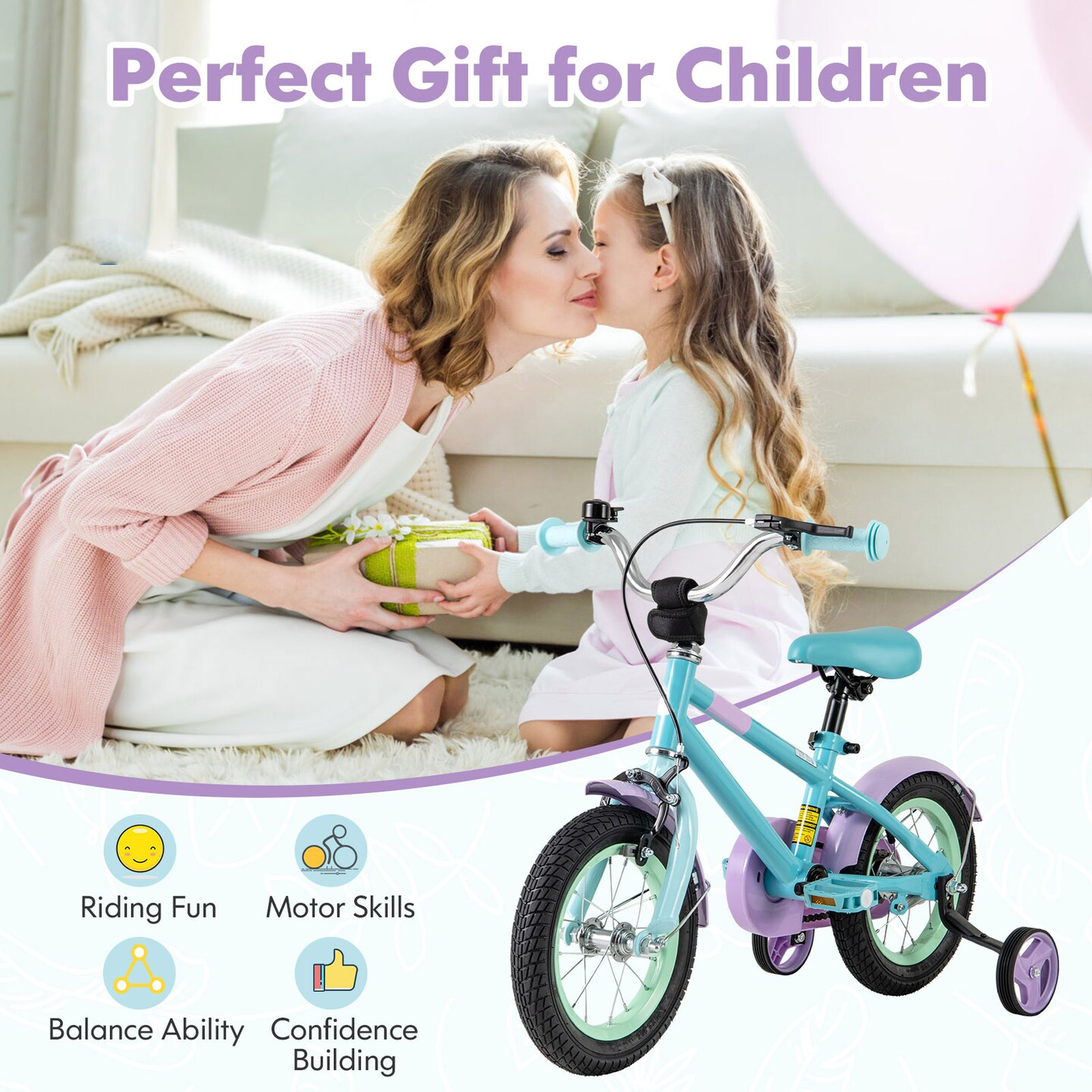 Purple Kids Bike with Adjustable Handlebar and Saddle for Comfortable Riding