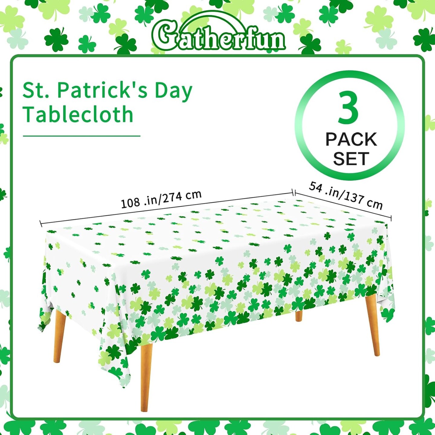 St. Patrick's Day Party Supplies - Irish Themed Lucky Shamrock Plastic Tablecloth