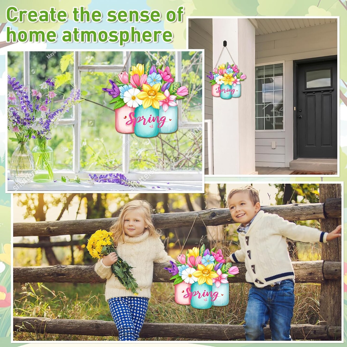 Paintable Spring Ornaments 3 Sets, Wooden Spring Ornaments to Paint, Unfinished Spring Flowers Wreaths Wood Crafts for Painting, Wood Cutouts DIY Ornaments for Kids Adults Door Decor (Spring