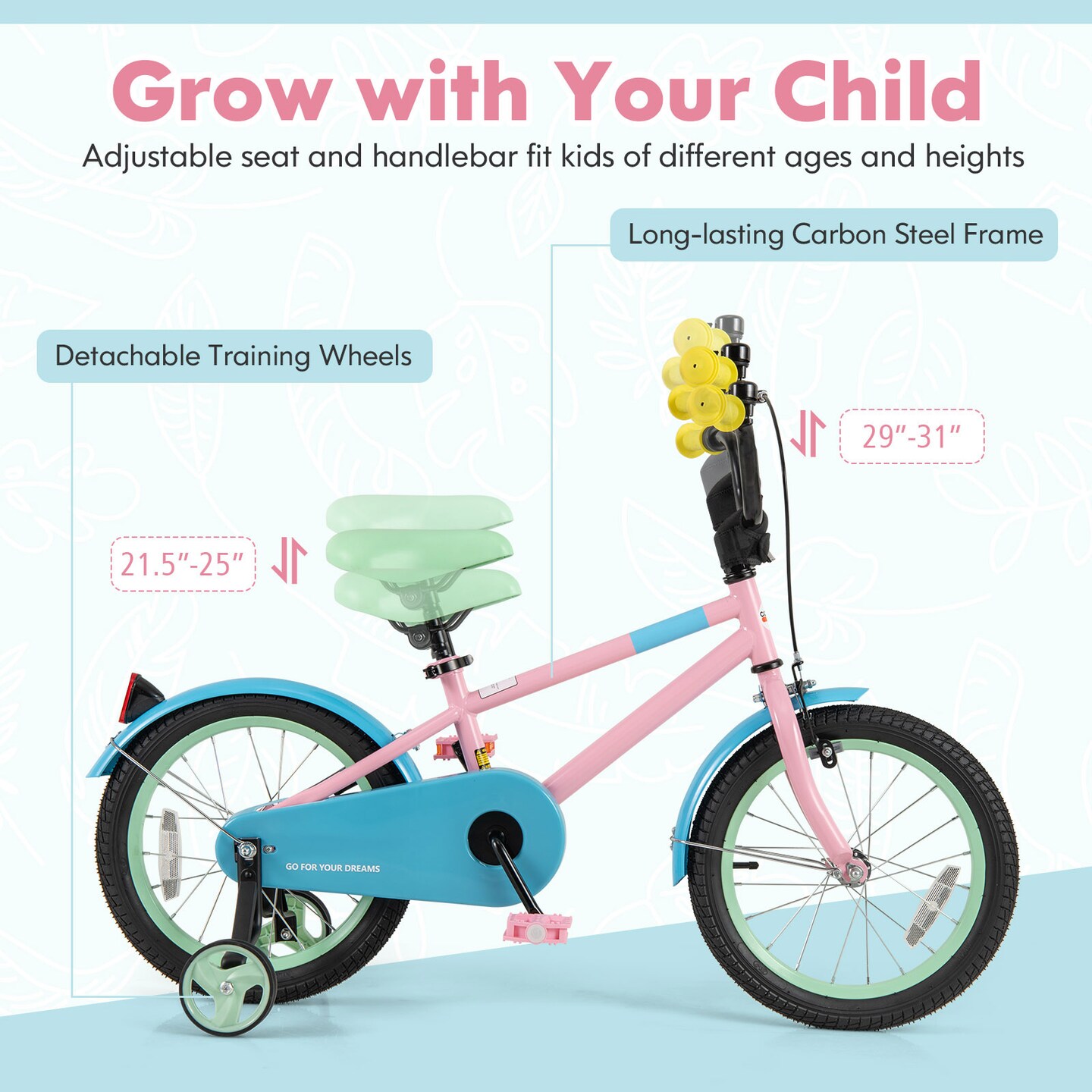 Pink Kids Bike with Adjustable Handlebar and Saddle for Comfortable Riding