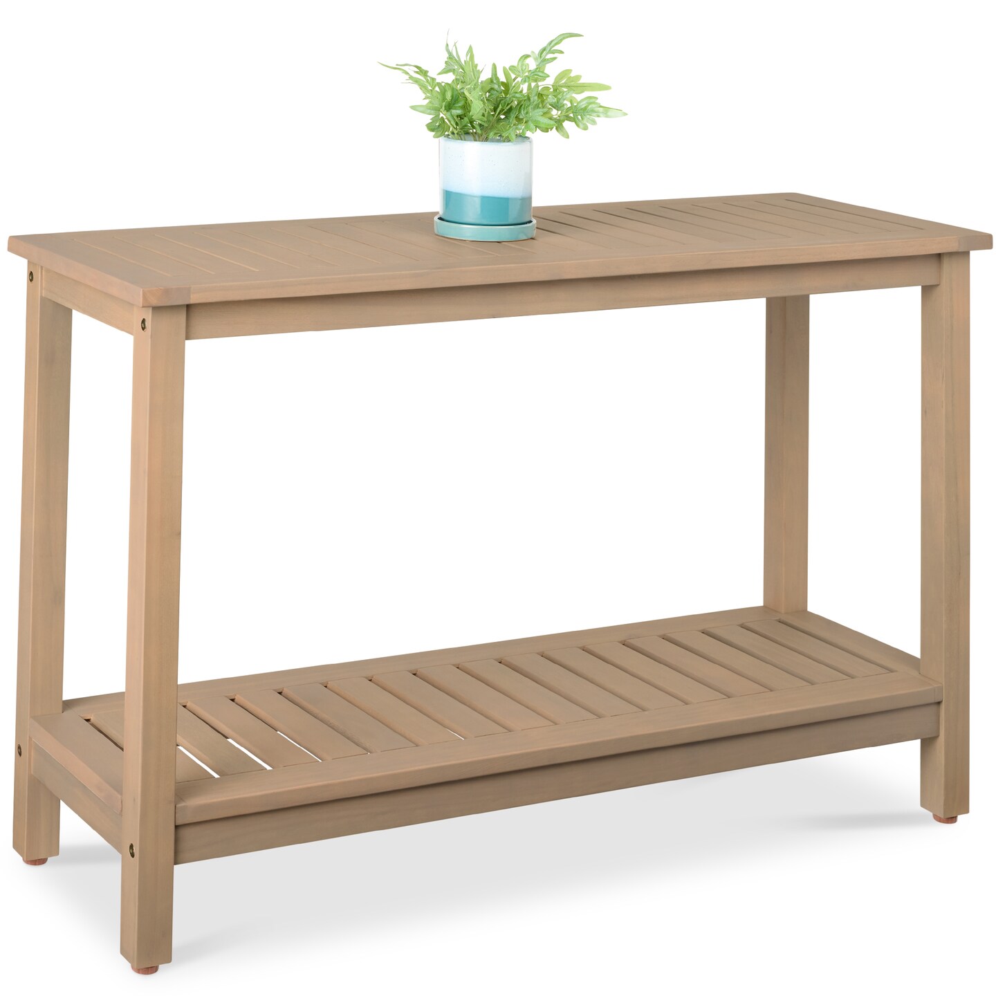 Best Choice Products 48in 2-Shelf Indoor Outdoor Wooden Console Table Multifunctional Buffet Bar Storage