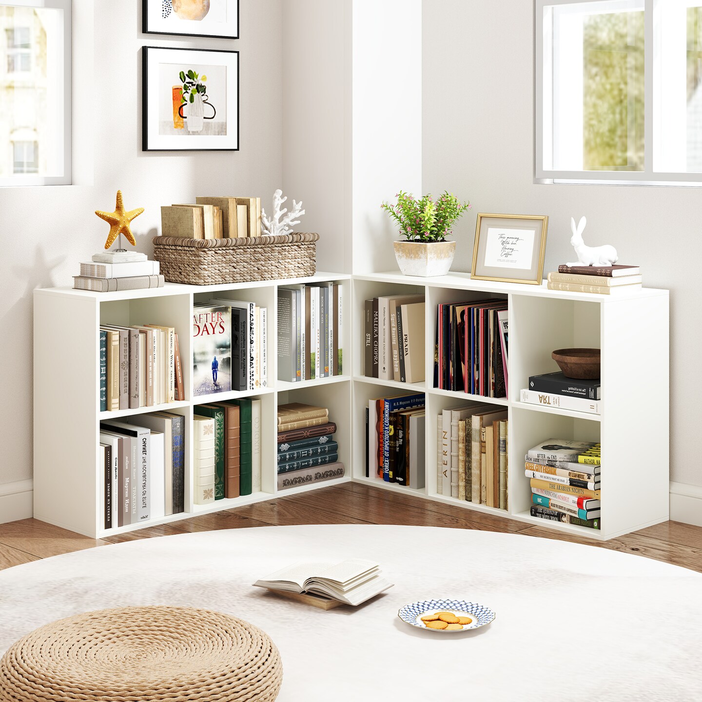 White 6-Cube Storage Organizer Shelf Engineered Wood Bookcase for Living Room or Bedroom