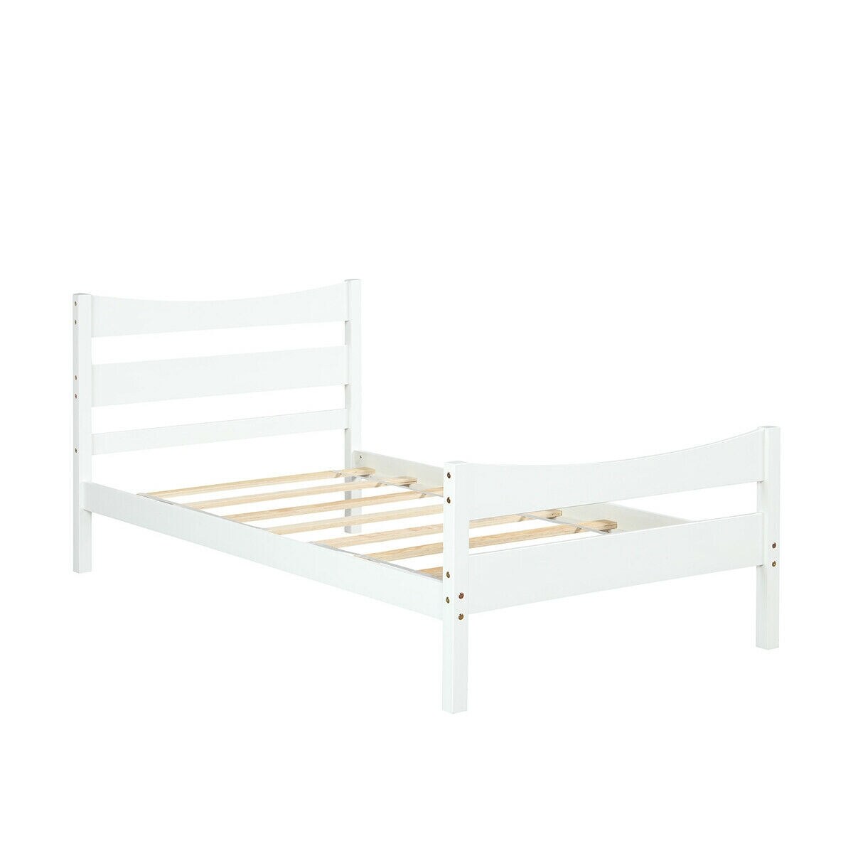 Pine Wood Twin Platform Bed with Headboard Footboard Under-bed Storage and Sturdy Slat Support