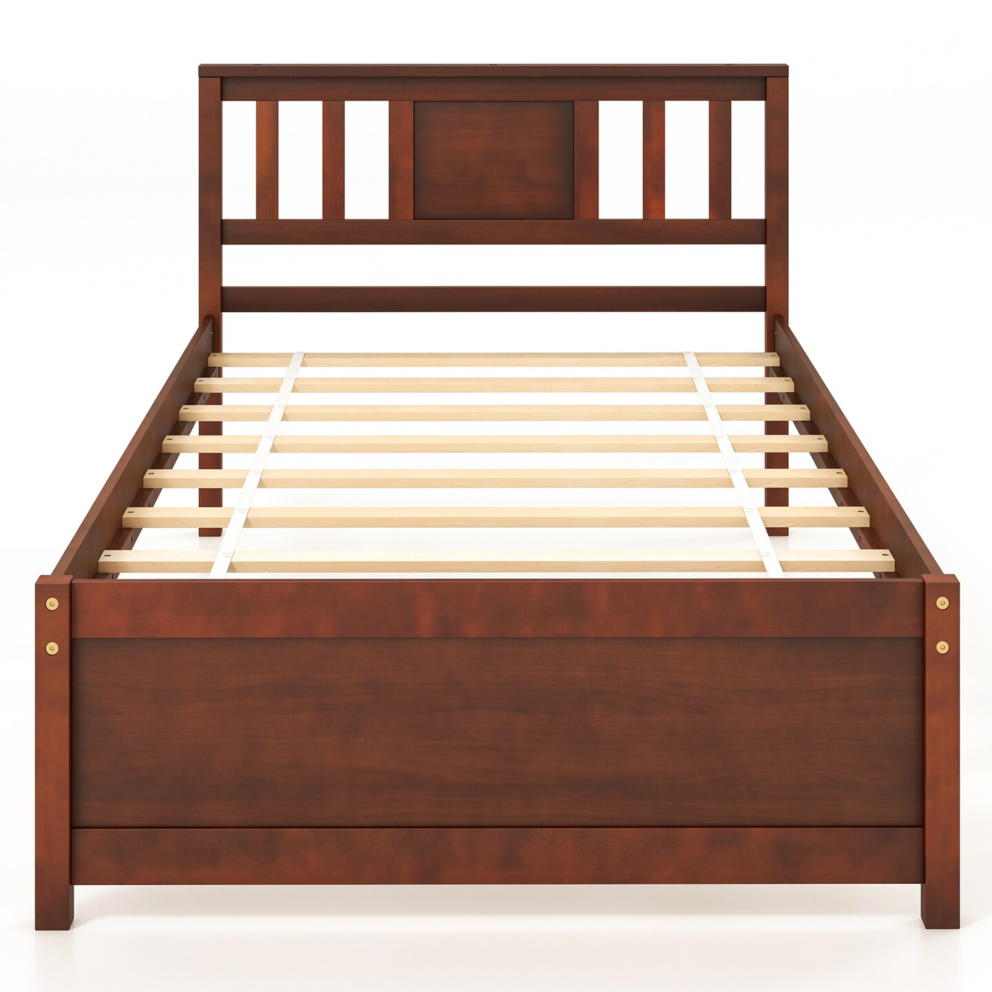 Wooden Platform Bed with Headboard and Slat Support