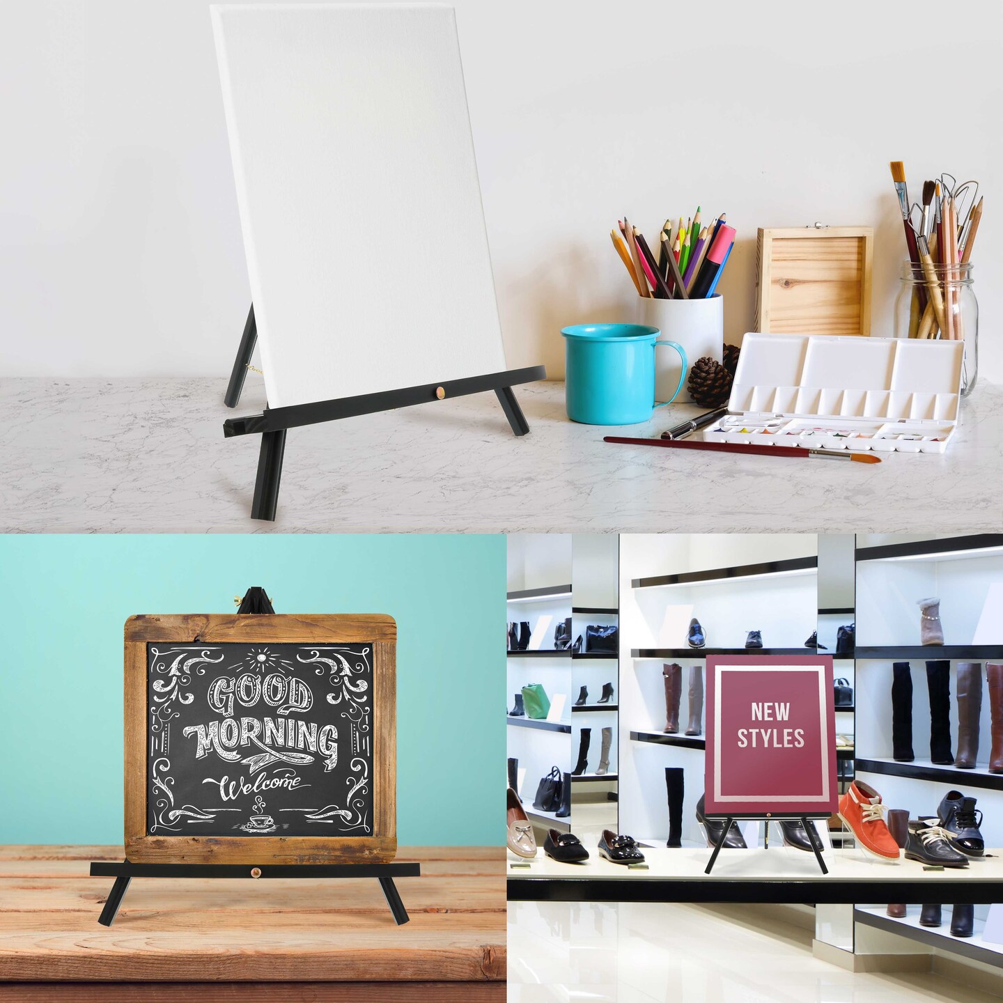 20&#x22; Large Black Wood Display Stand A-Frame Artist Easel, 2 Pack - Adjustable Wooden Tripod Tabletop Holder Stand for Canvas, Painting Party, Signs