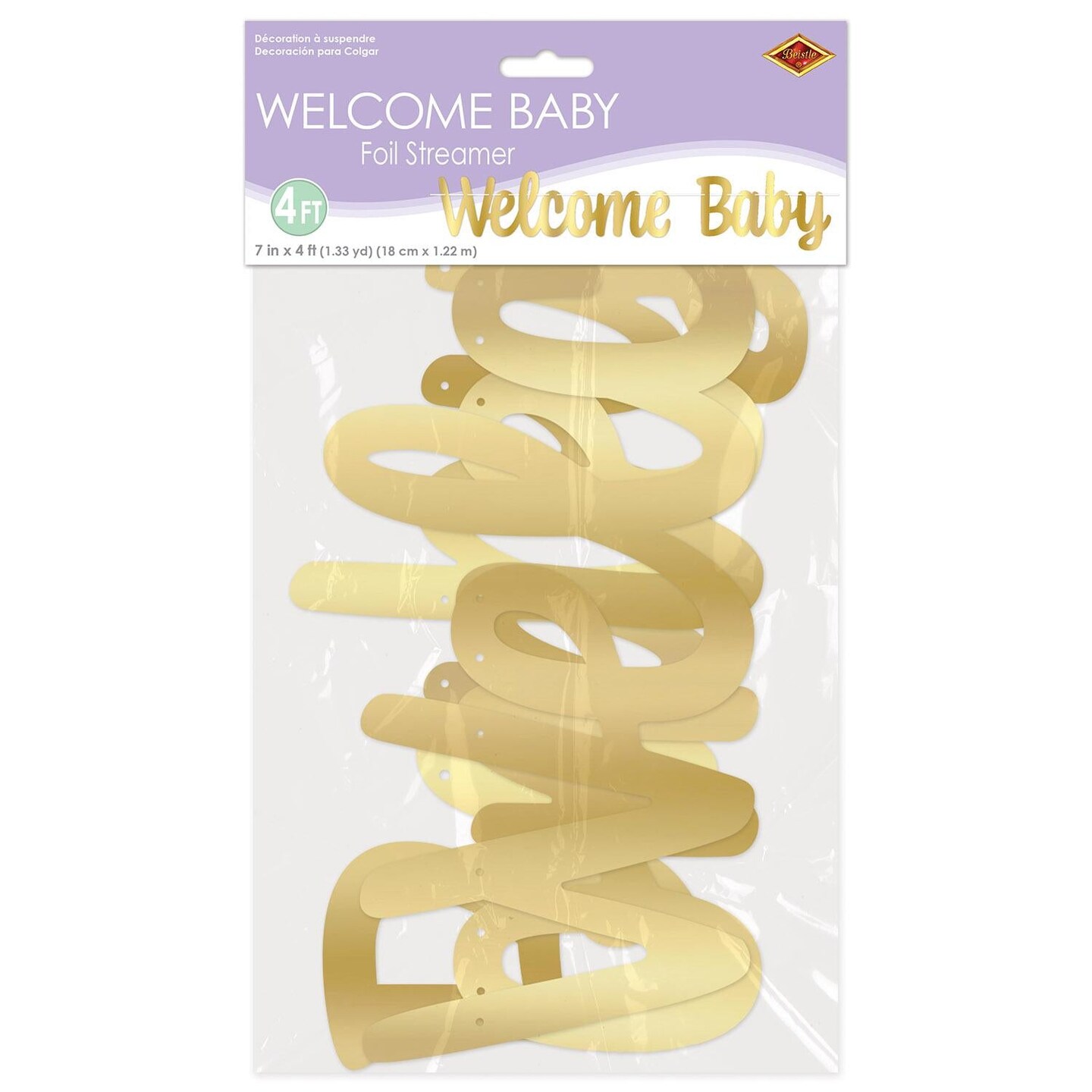 12 Pack Beistle Foil Welcome Baby Streamer - Gold