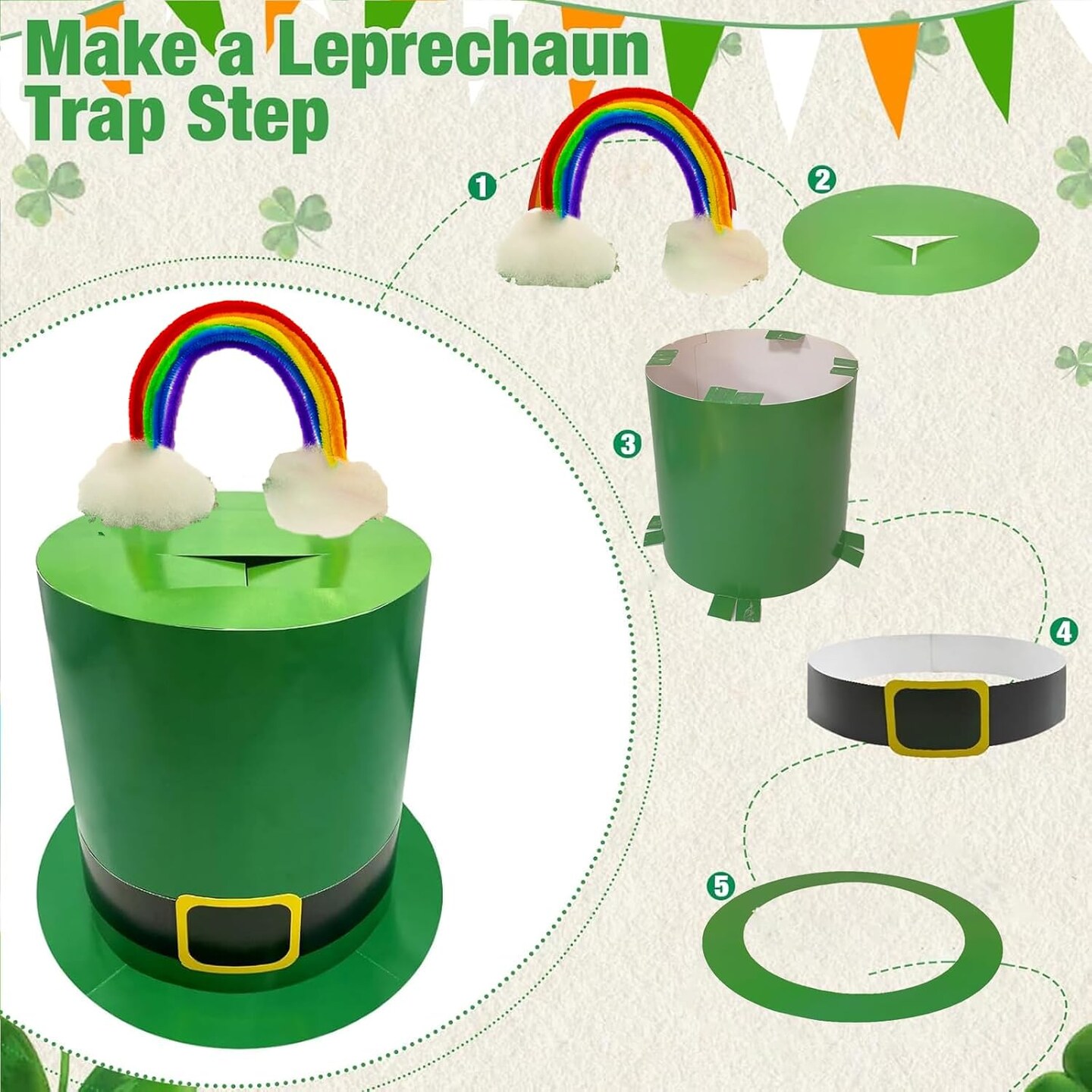 St. Patrick’s Day DIY Leprechaun Trap Kit – Fun Craft Set to Catch a Leprechaun, Party Decorations for Classroom, Home, Rainbow & Shamrock Theme