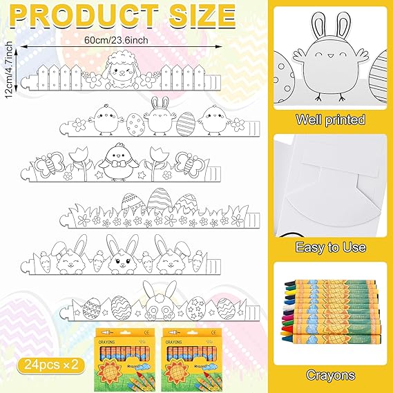 30 Sets Easter Crown Craft for Kids Color Your Own Easter Crown with Crayons DIY Coloring Easter Adjustable Paper Headband for Kids Easter Spring School Party Supplies