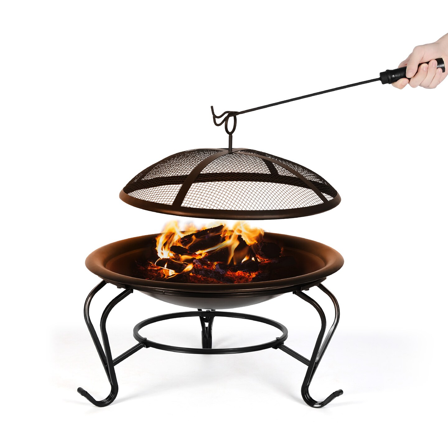 Fire Pit, Wood Burning Fire Bonfire Pits Outdoor BBQ Grill Fire Pit Bowl for Camp 22 inch