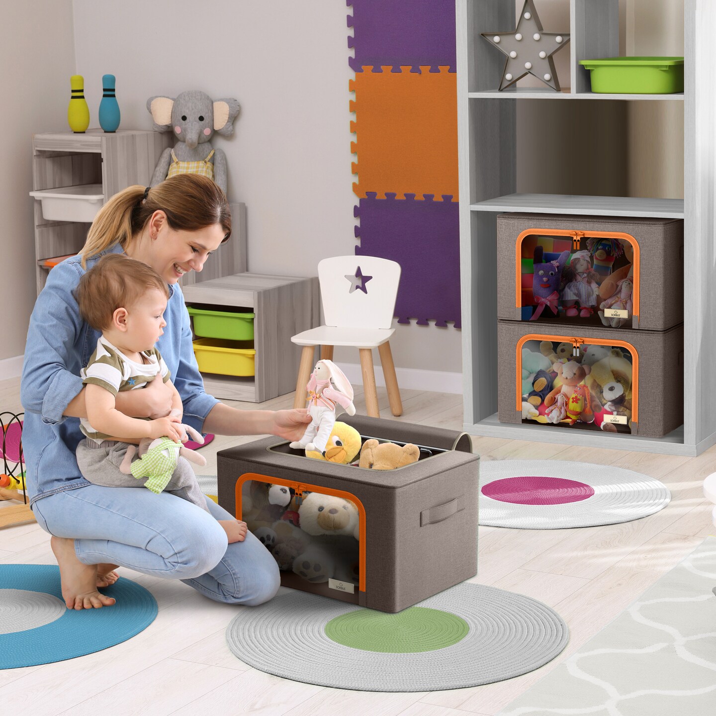 Sorbus Large Storage Bins with Metal Frame with Large Clear Window & Carry Handles, Set of 6