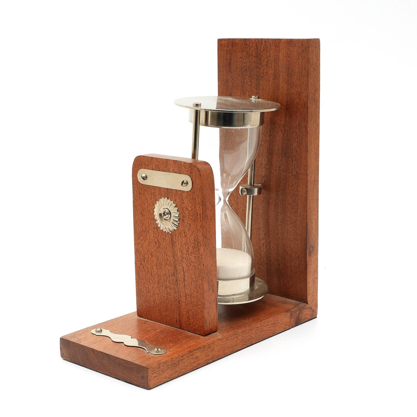 Decorative Wooden Bookend with Hourglass - Tabletop Object