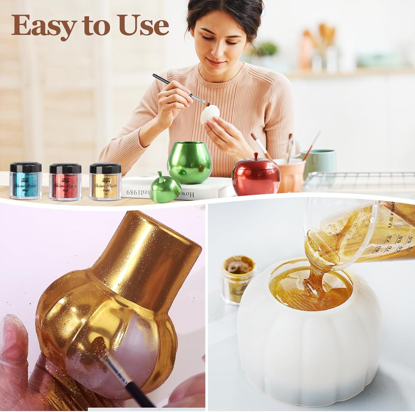 LET&#x27;S RESIN Chrome Powder, 10 Colors Metallic Mirror Effect Chrome Powder for Nail, Holographic Pigment for Epoxy Resin, Slime, Crafting, Oil Painting