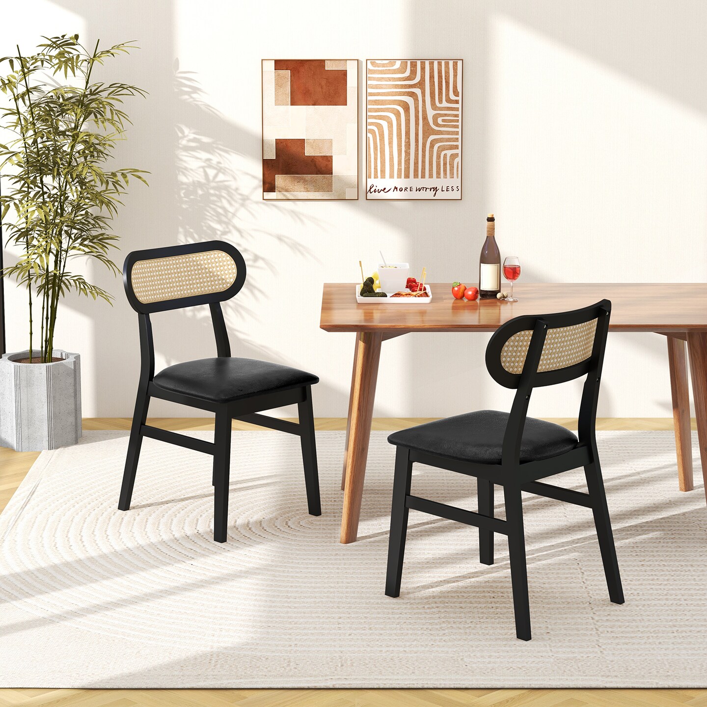 Wood Upholstered Dining Chairs Set of 2 &#x2013; Mid Century Indoor Seating for Dining Room