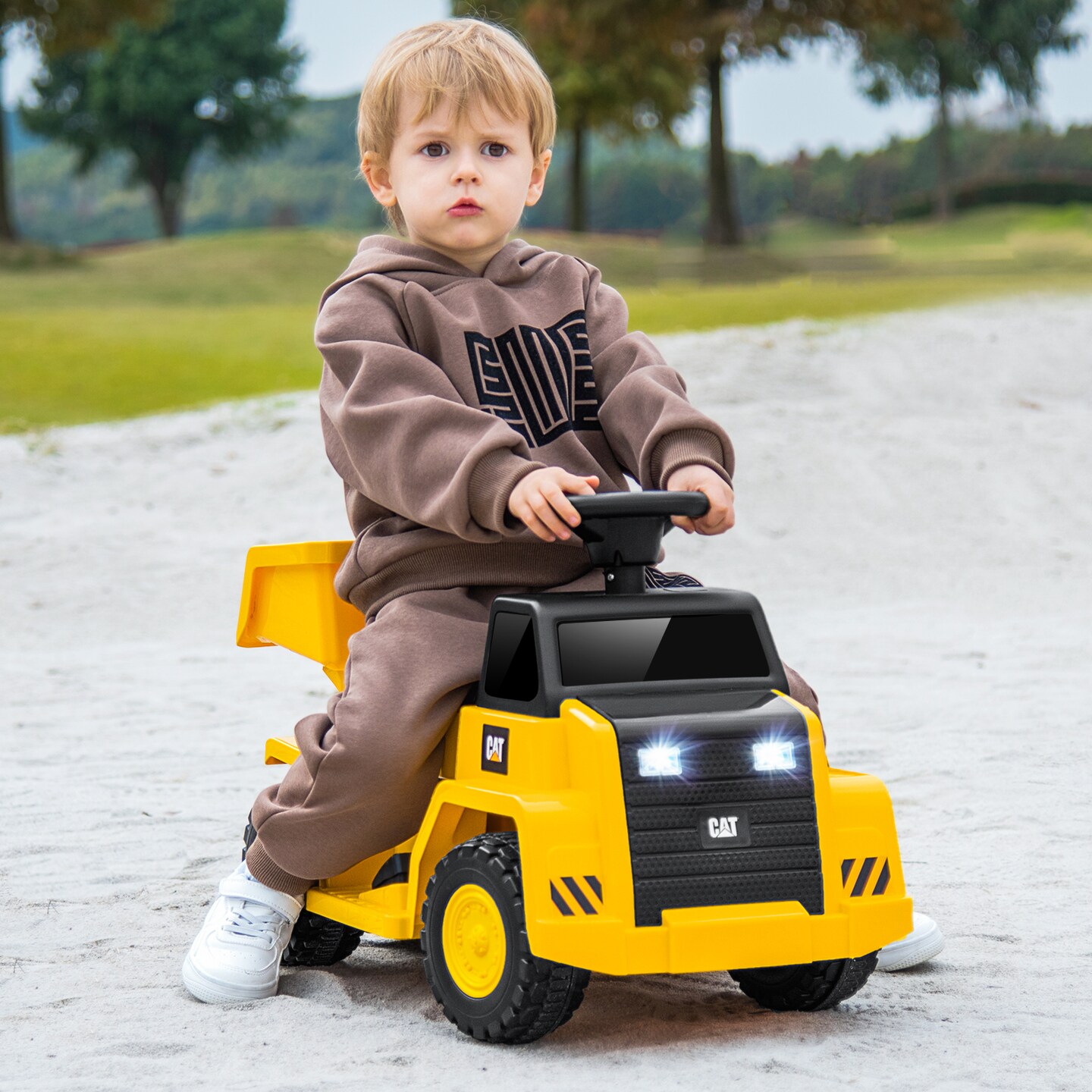 Yellow Electric 6V Licensed Caterpillar Construction Ride-On Vehicle with One-Button Start