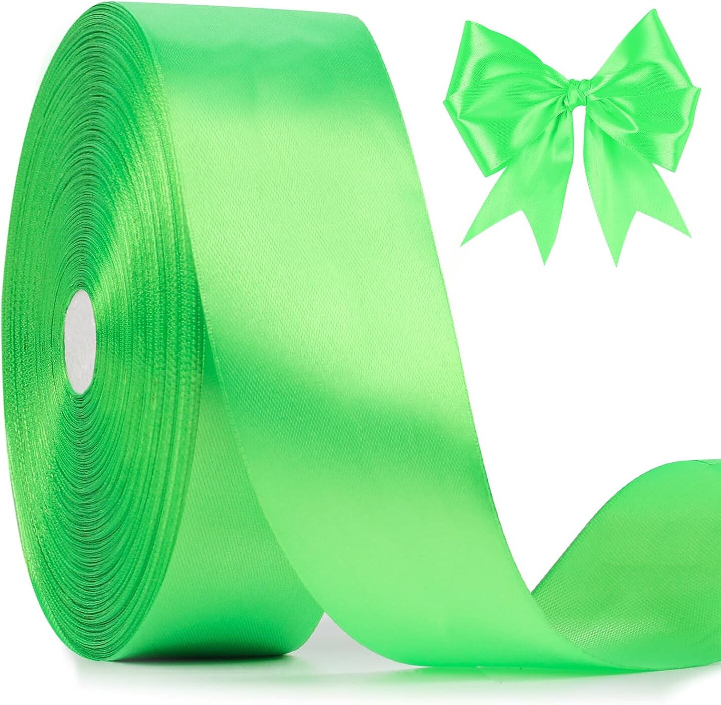 100 Yards Ribbon,1-1/2 Inch Green Satin Ribbon,Single Face Satin Ribbons,Perfect for Gift Wrapping,Wedding Decoration,Handmade Bows,Wrapping Bouquet and More