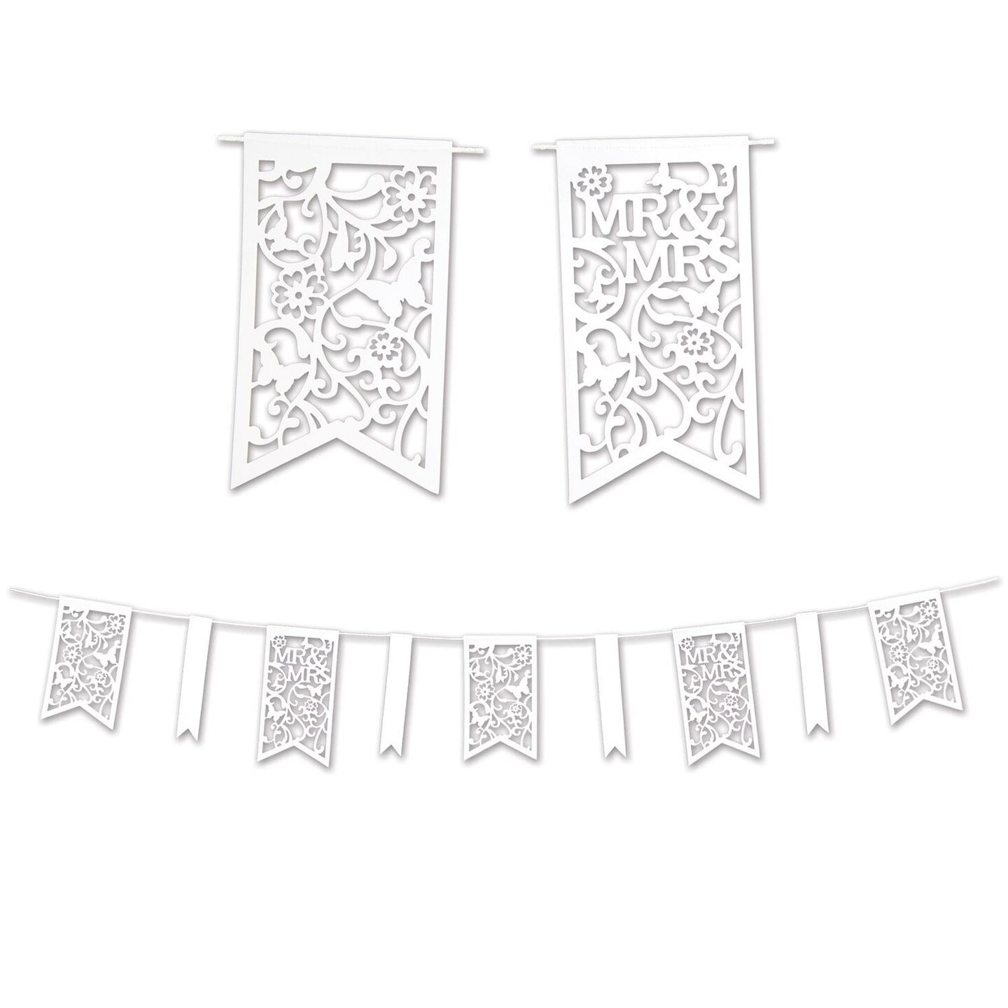 12 Pack Beistle Die-Cut Mr/Mrs Wedding Party Pennant Banner