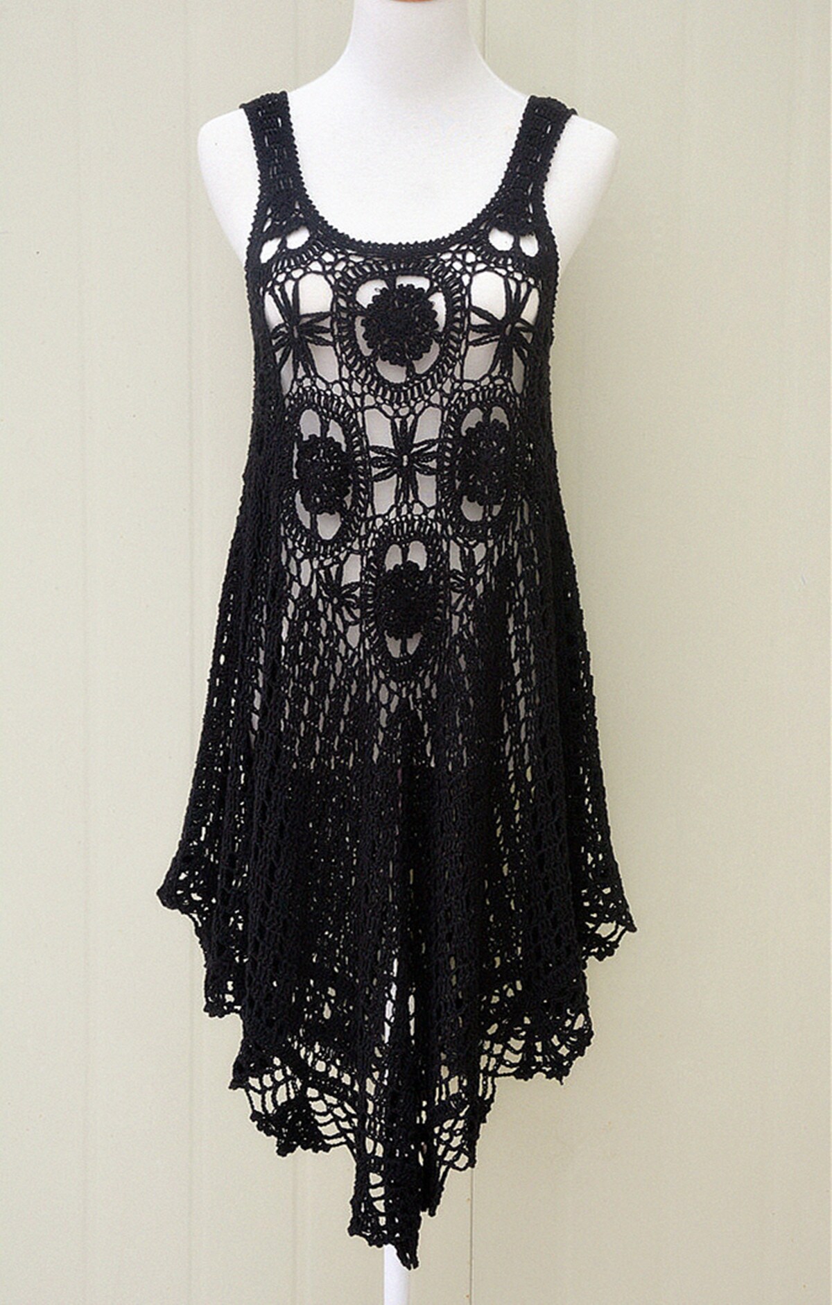 product name is Black Crochet Dress Women Hippie Festival Clothing