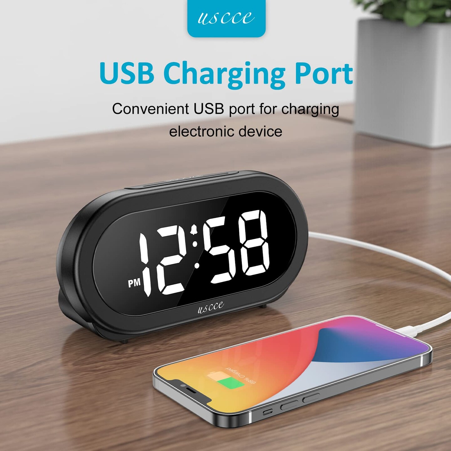 Small LED Digital Alarm Clock with Snooze, Easy to Set, Full Range Brightness Dimmer, Adjustable Volume with 5 Alarm Sounds, USB Charger, 12/24Hr, Compact Clock for Bedrooms, Bedside, Desk