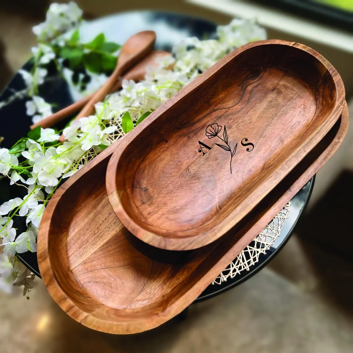 Custom Engraved Dough Bowl, Couple's Initials Bowl, Valentine’s Day Gift, Personalized Wedding Gift, Rustic Home Décor, Anniversary Keepsake