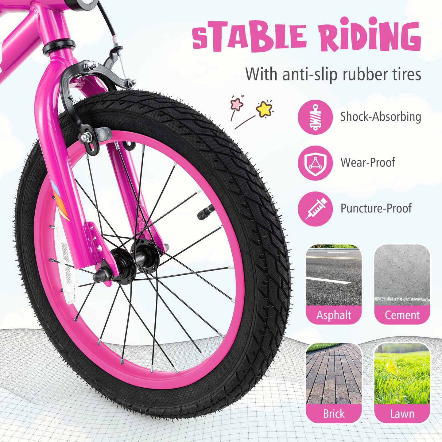 16/18 Inch LED Lighted Kids Bike with Training Wheels &#x26; Headlight