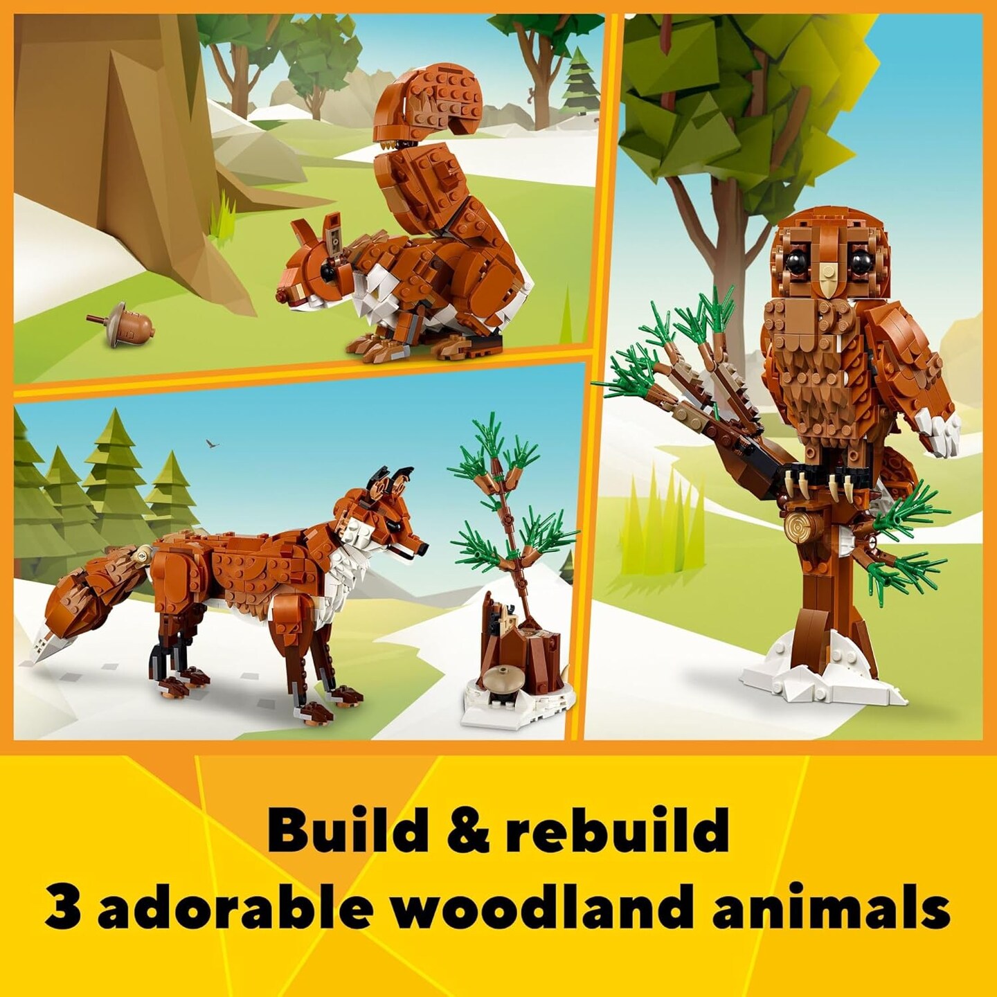 Creator 3 in 1 Forest Animals Red Fox Toys - Building Toys for Kids, Boys &#x26; Girls, Ages 9+ - Animal Figurine W/ 3 Building Options into Fox, Owl, or Squirrel - 31154