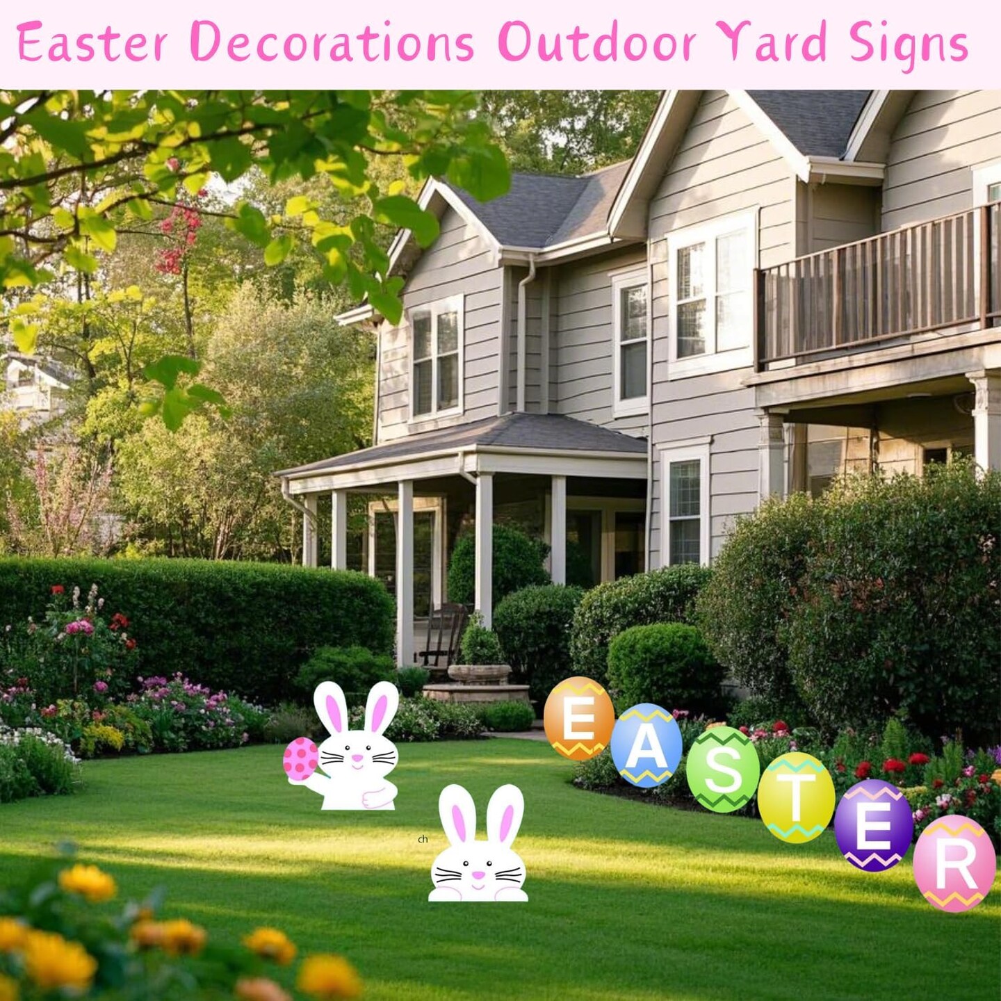 8-Pack Large Easter Decorations Outdoor Yard Signs with Stakes-16 Inch-Weatherproof-Easter Bunny Egg Yard Signs-Waterproof Garden Lawn Walkway Decoration for Easter Outside