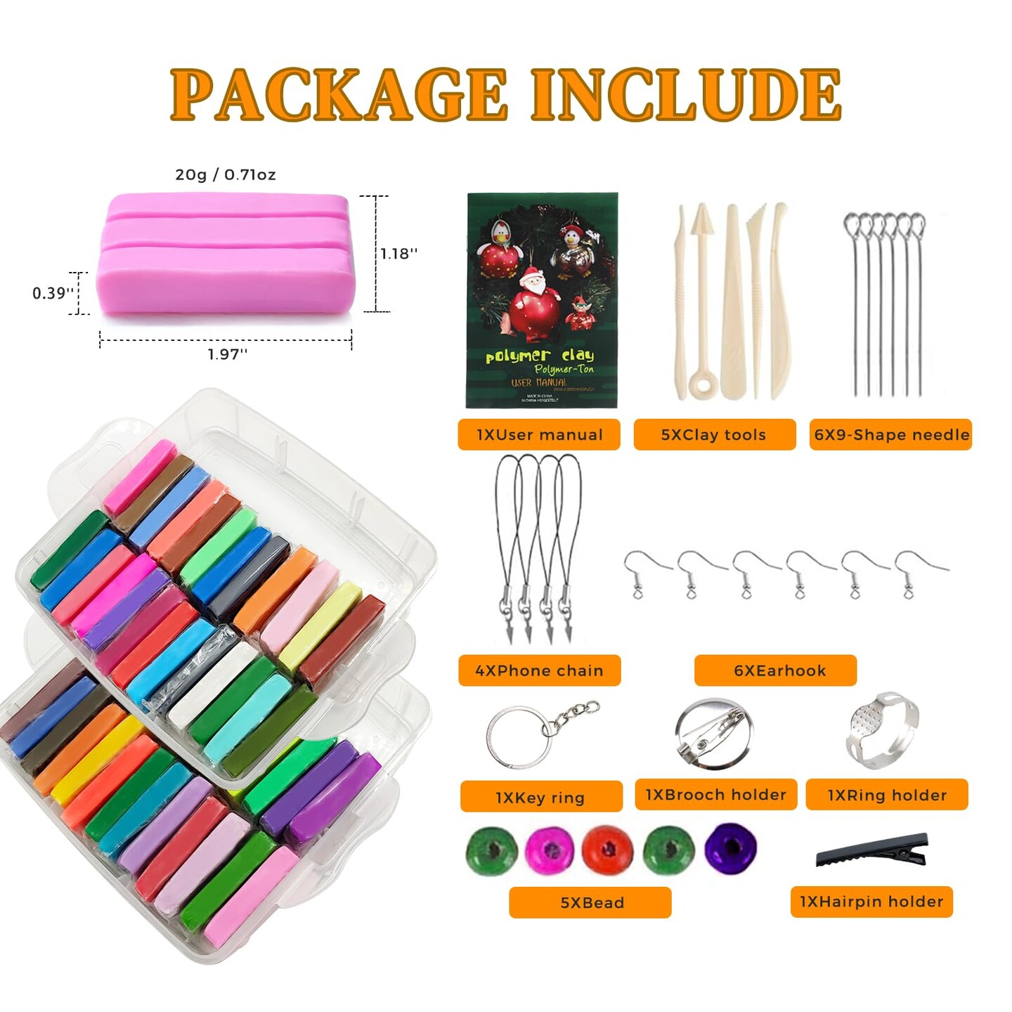 Polymer Clay, 50 Colors Modeling Clay for Kids, Christmas Earring Making Kit with Sculping Tools, Sculpey Clay Kit for Christmas Gifts