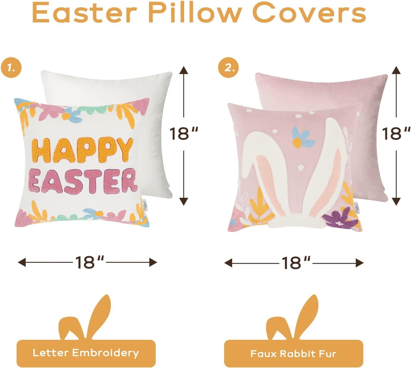 Easter Bunny Pillow, Easter Decorations Pillow Covers, Rabbit Pillow Covers, Pink 18X18 in Pillow Cover