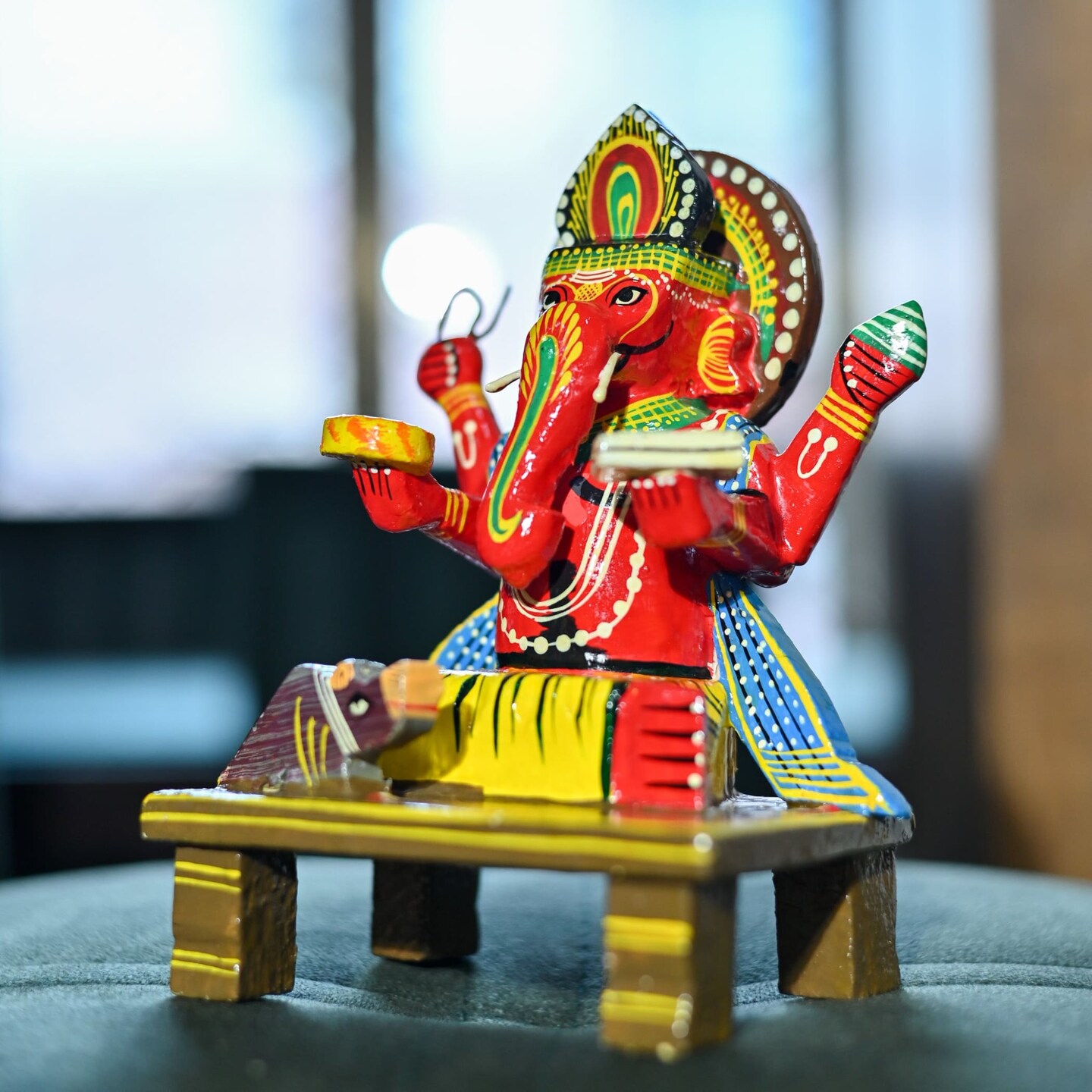 Wooden Ganesha Statue Kondapalli Hand Painted Lord Ganesh Sculpture Gajanana Ganpati Bappa Figurine for Pooja - Home Decor Hindu God Idol Murti Good Luck &#x26; Success (6.8 Inch)
